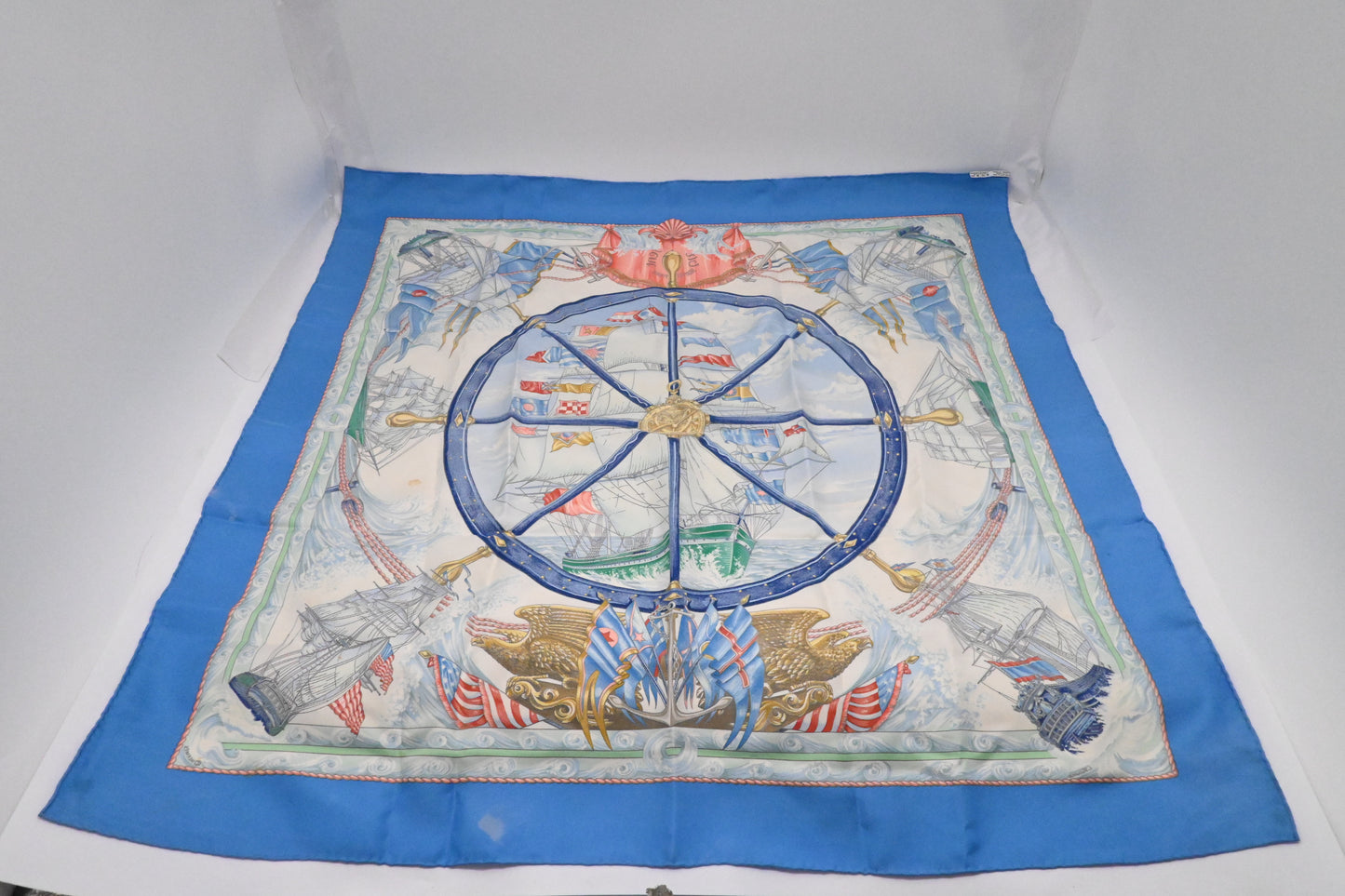 Hermes 'Vive le Vent' Carre 90 in Blue Silk
