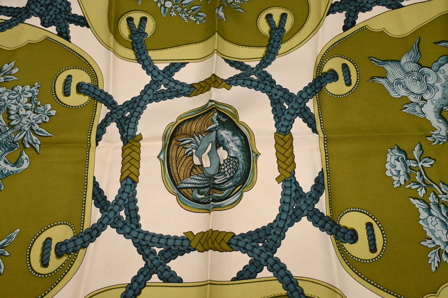 Hermes 'Tsubas' Carre 90 in Green Silk