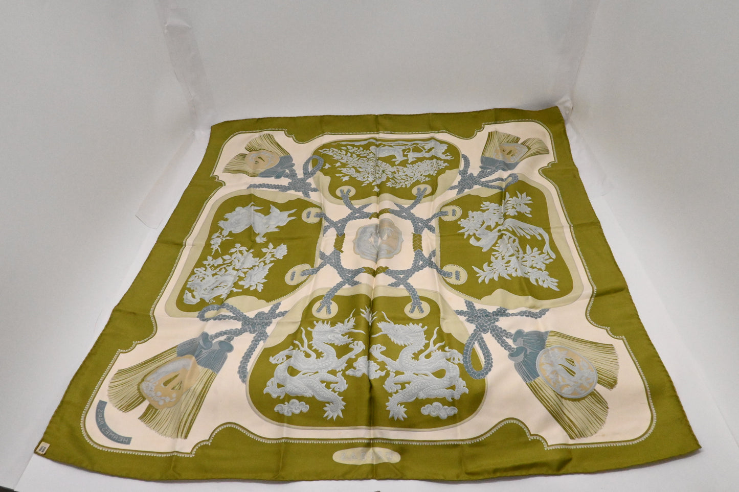 Hermes 'Tsubas' Carre 90 in Green Silk