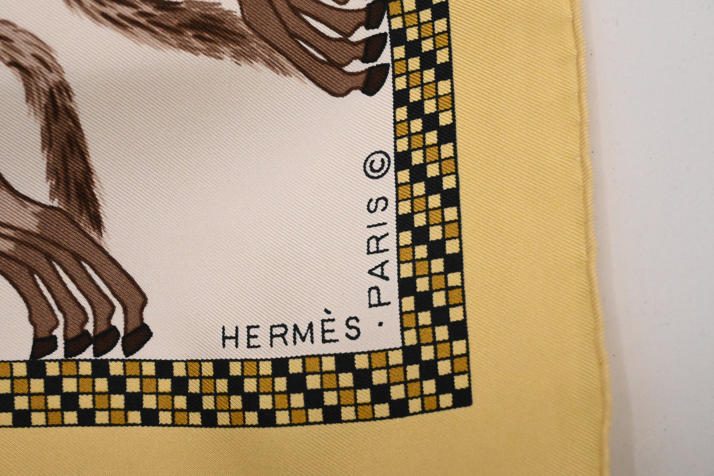 Hermes 'Harnais Francais' Carre 90 in Light Yellow Silk