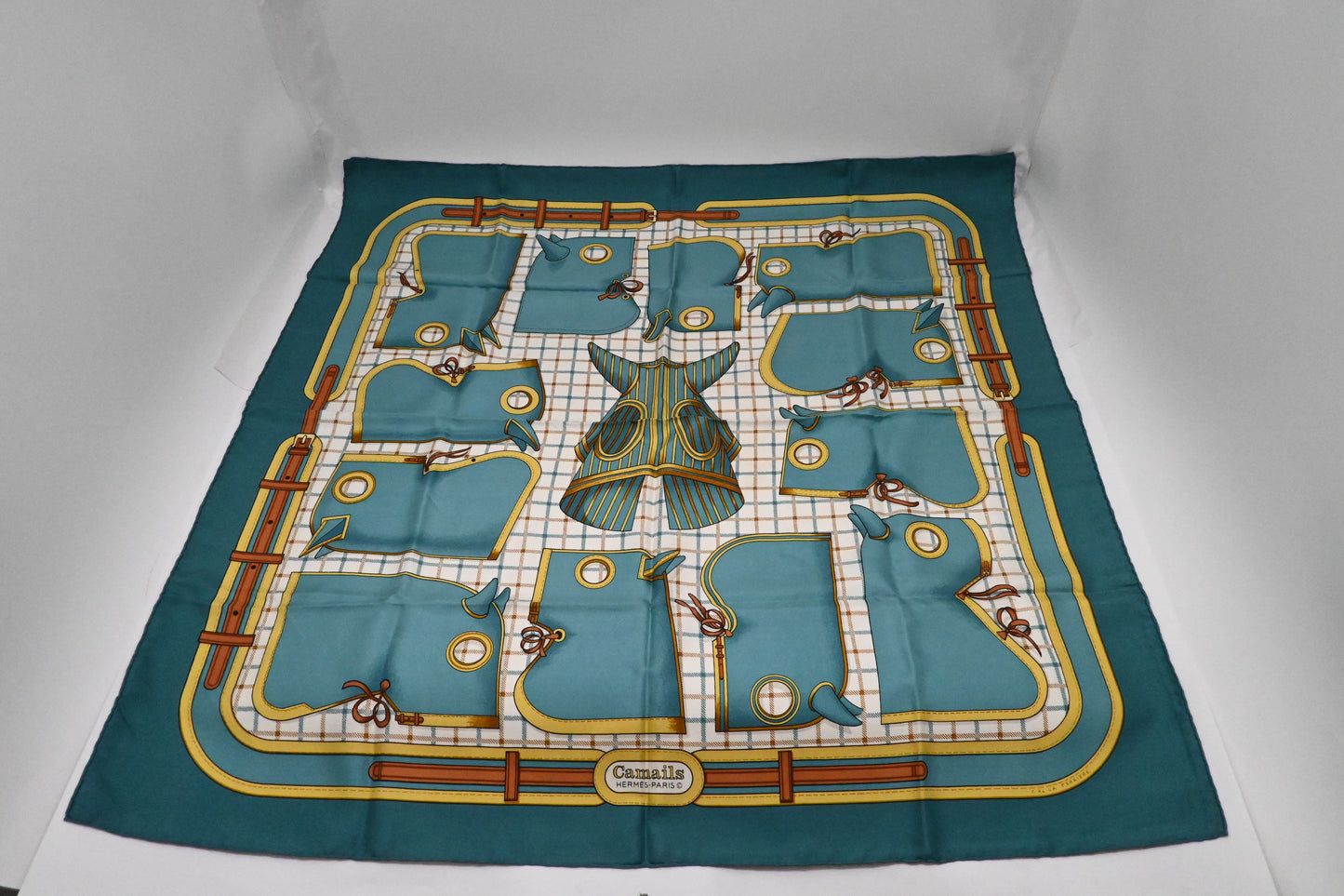 Hermes Carre 90 'Camails' in Turquoise Silk