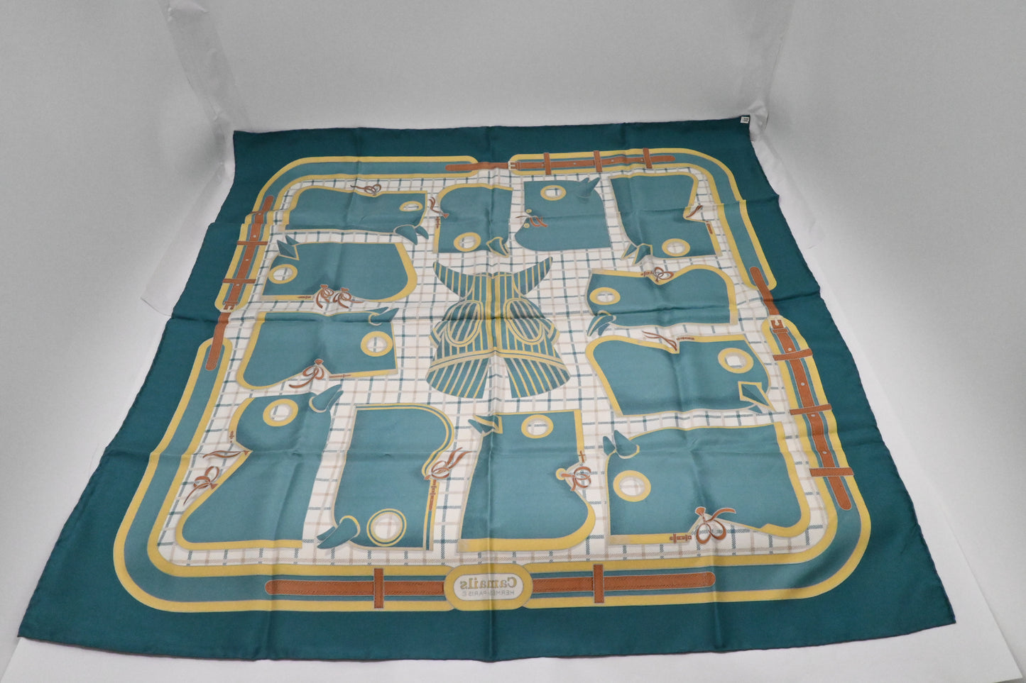 Hermes Carre 90 'Camails' in Turquoise Silk
