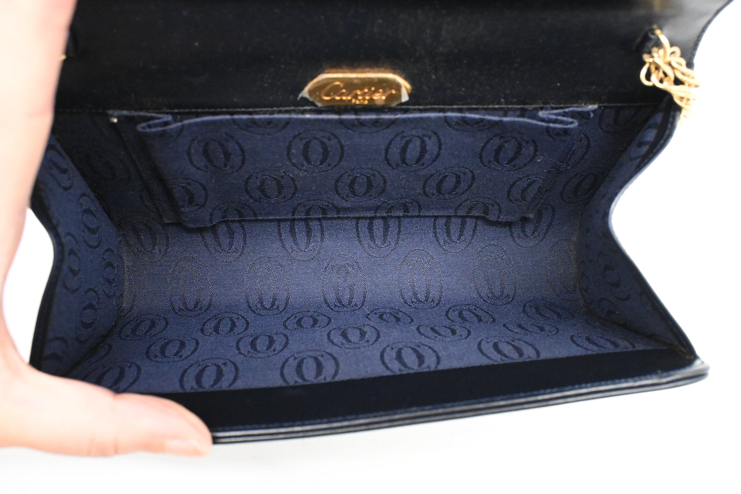 Cartier Chain Shoulder Bag in Navy Leather