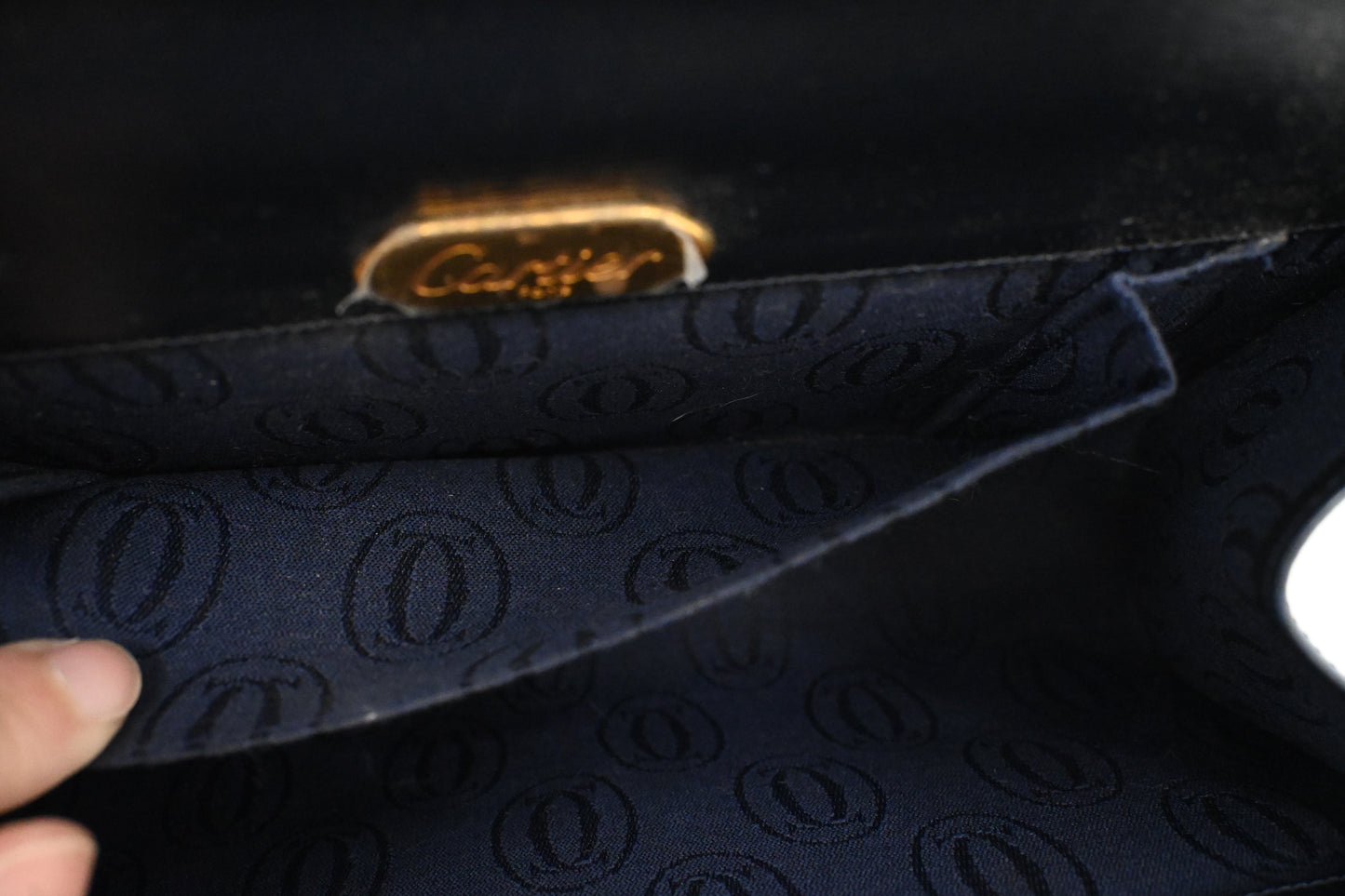 Cartier Chain Shoulder Bag in Navy Leather