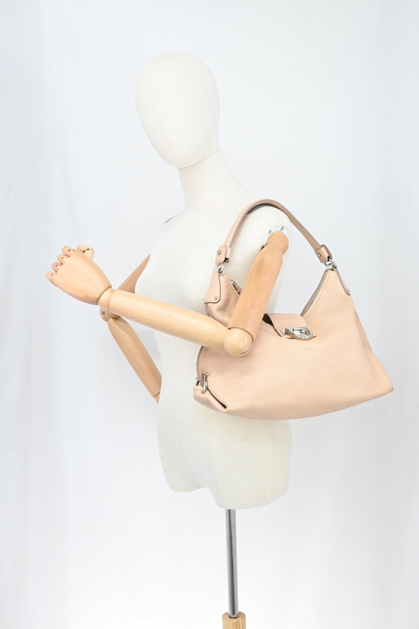 Ferragamo Gancini Hobo Shoulder Bag in Beige Leather