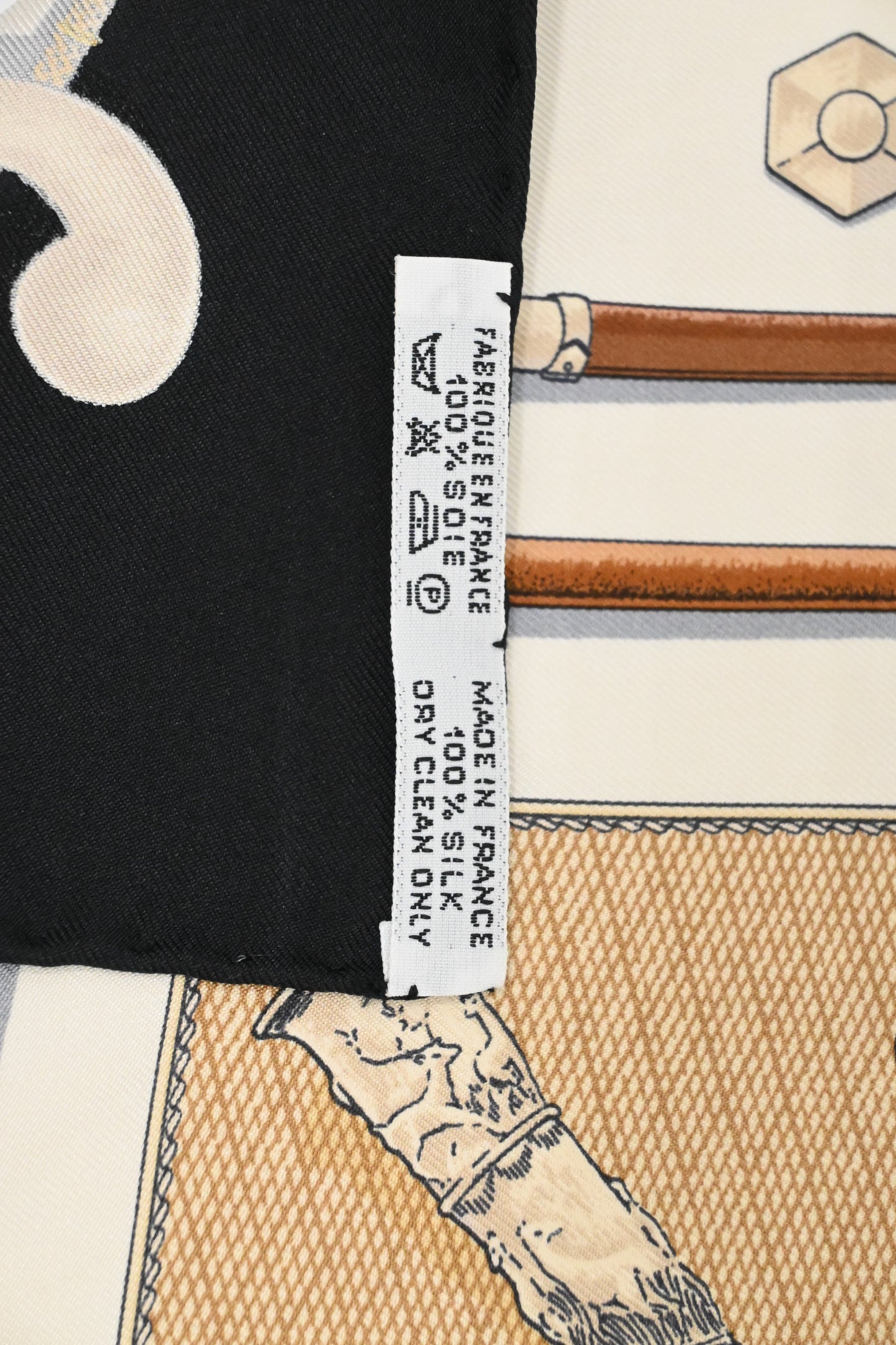 Hermes 'Cannes et Pommeaux' Gavroche in Black and Cream Silk