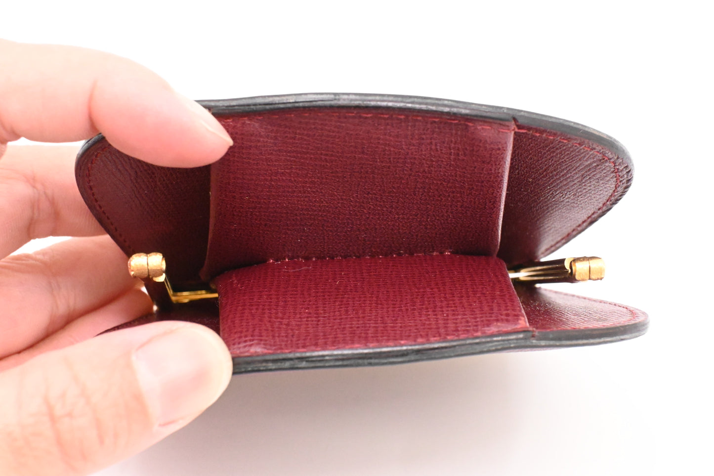 Cartier Kisslock Coin Case in Burgundy Leather