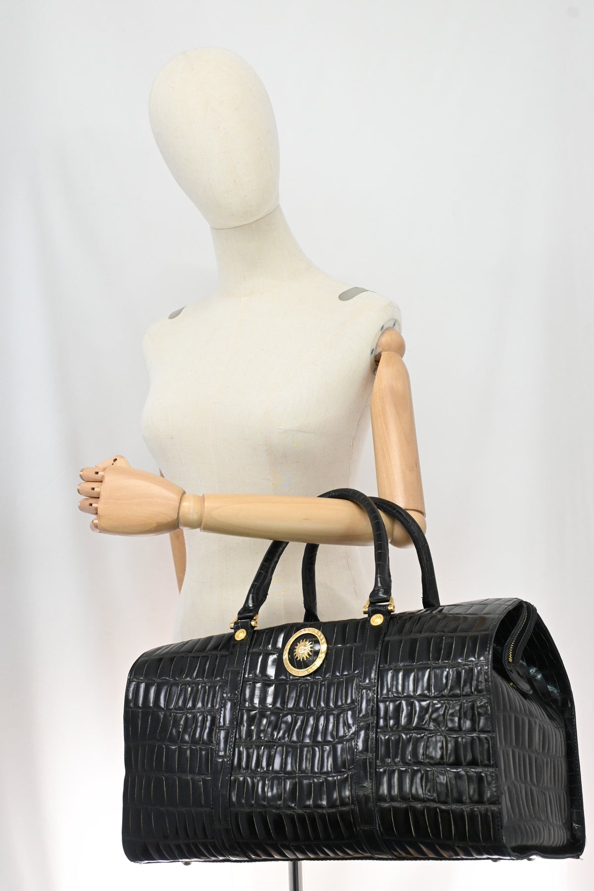 Versace Boston Bag in Black Patent Leather
