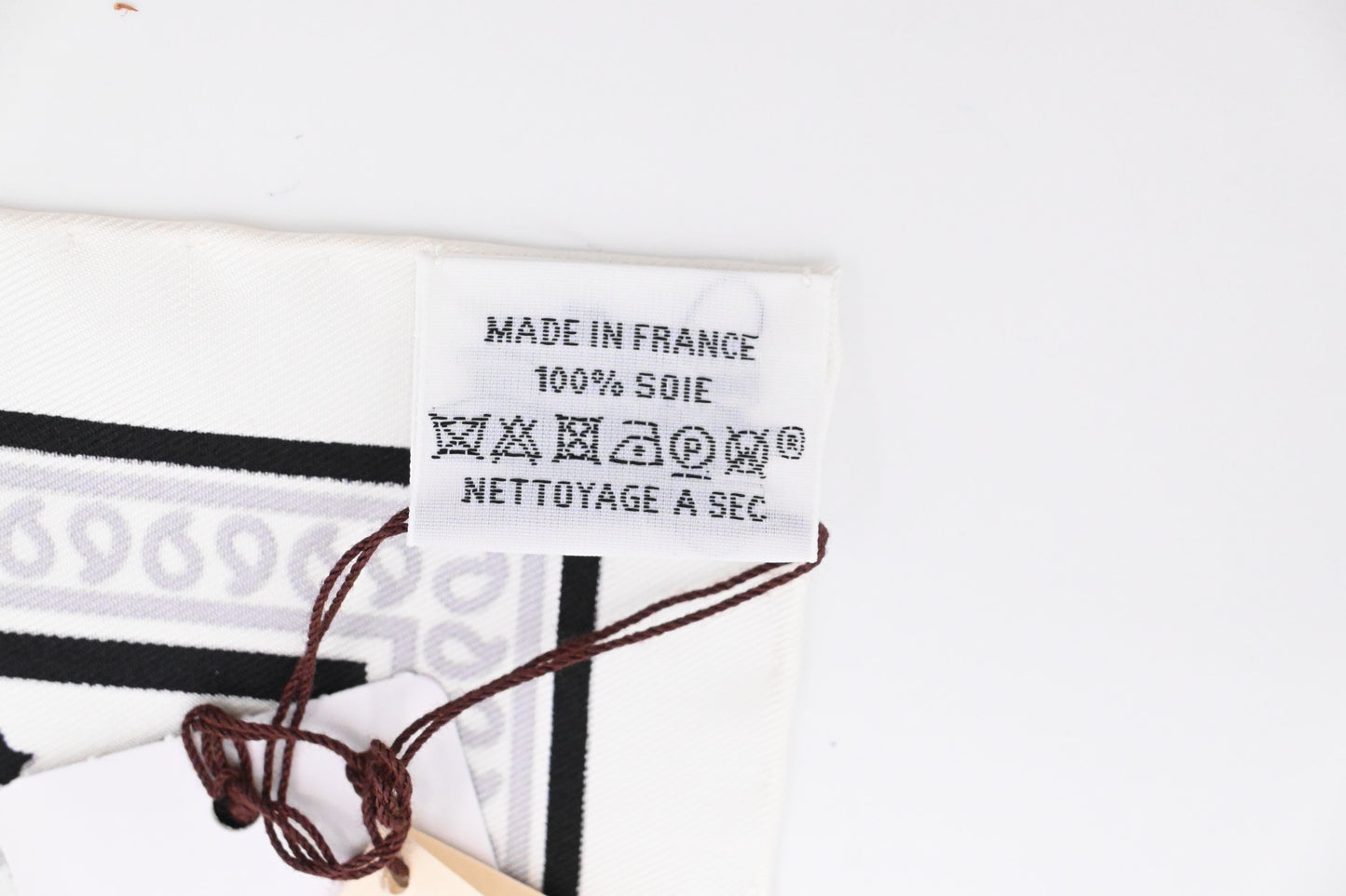 Hermes 'Paris Station' Carre 55 in White and Black Silk