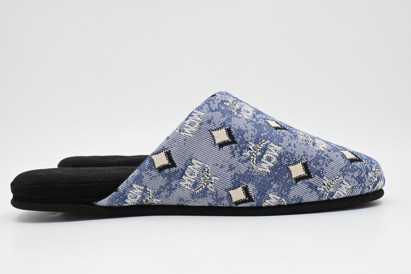 MCM Interior Slippers in Black and Blue Canvas