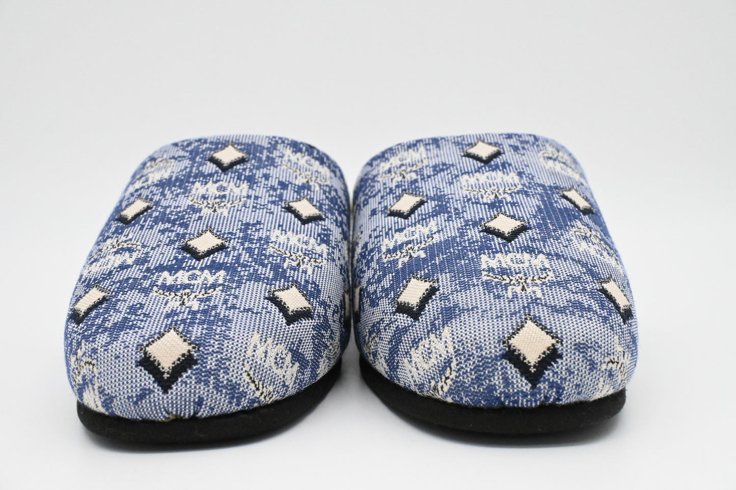 MCM Interior Slippers in Black and Blue Canvas
