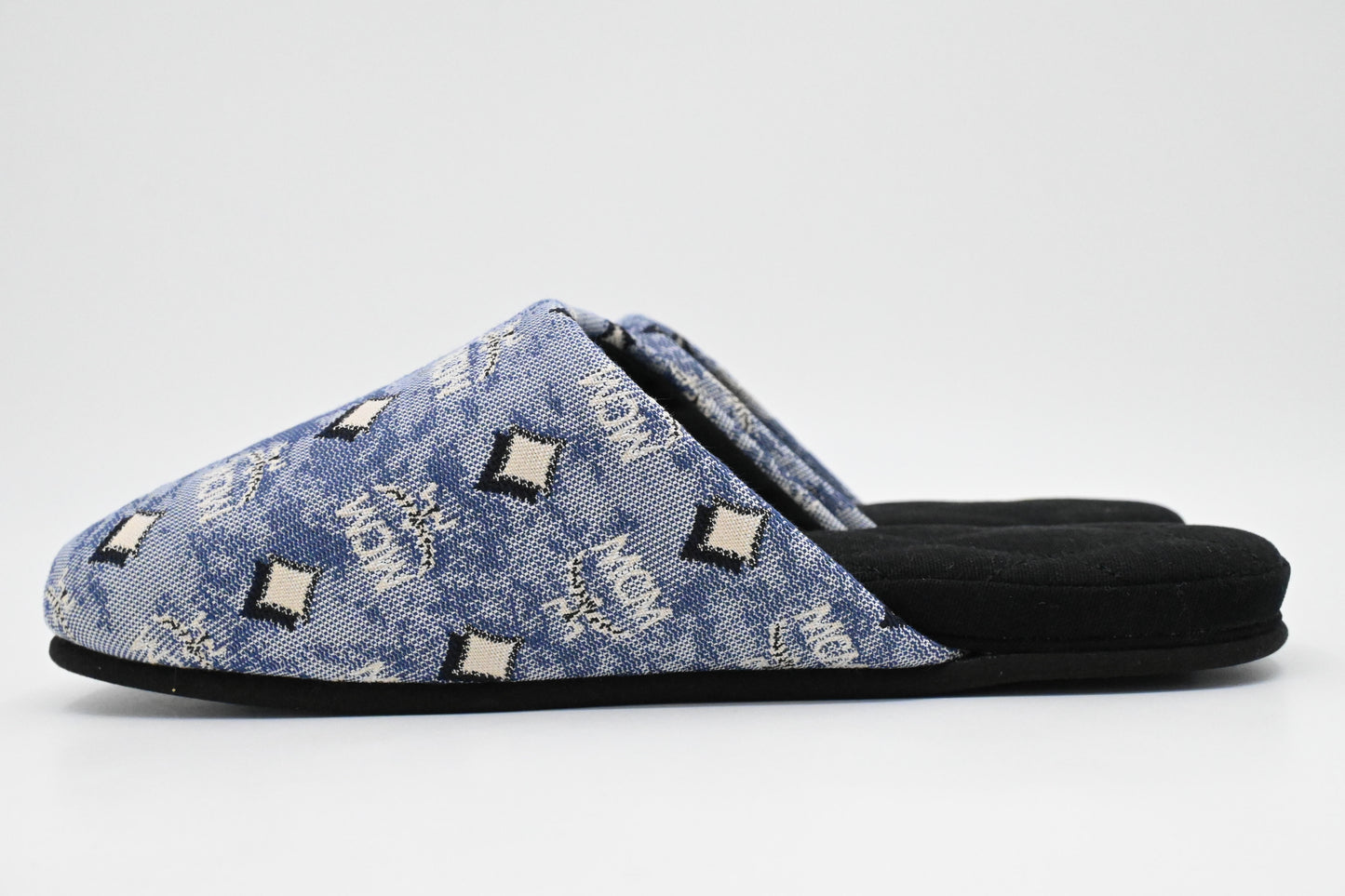 MCM Interior Slippers in Black and Blue Canvas