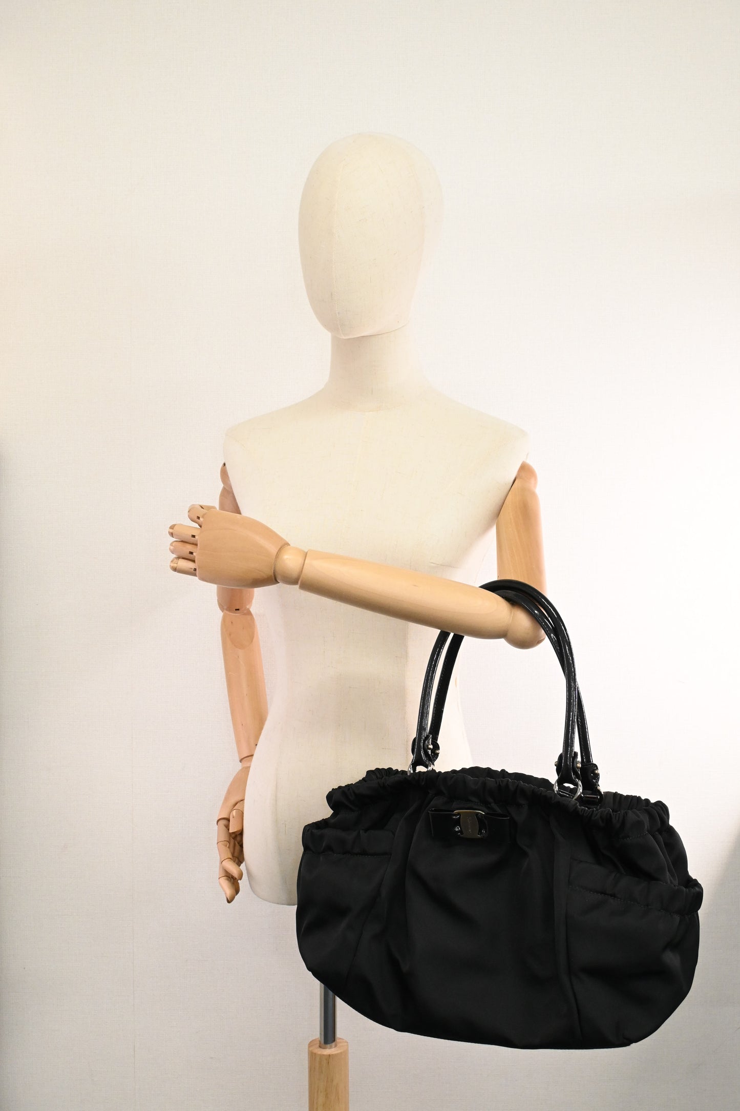 Ferragamo Shoulder Bag in Black Nylon Canvas