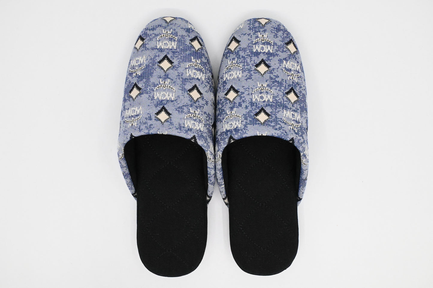 MCM Interior Slippers in Black and Blue Canvas