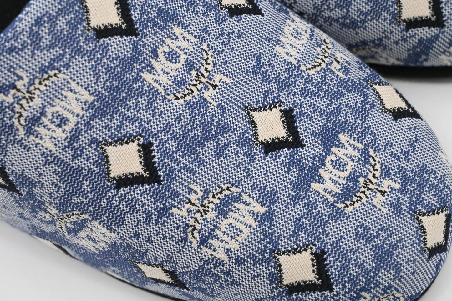 MCM Interior Slippers in Black and Blue Canvas