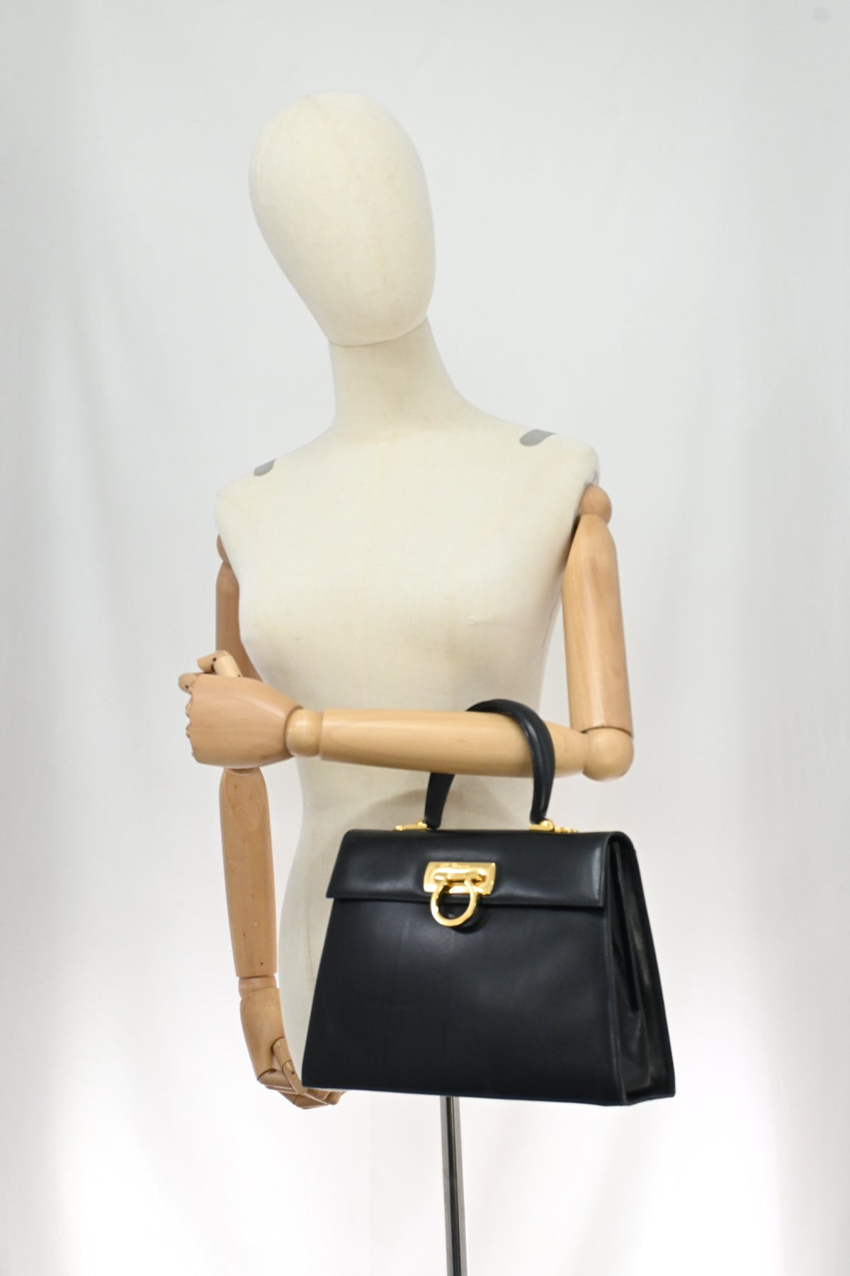 Ferragamo Gancini Handbag in Dark Blue Leather