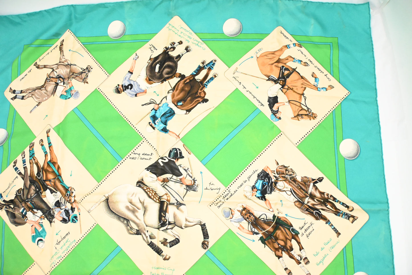Hermes 'Le Monde du Polo' Carre 90 in Turquoise Silk