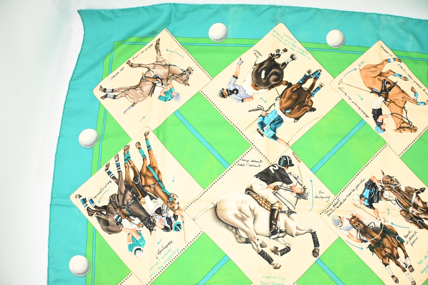 Hermes 'Le Monde du Polo' Carre 90 in Turquoise Silk