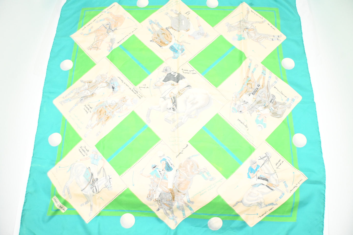 Hermes 'Le Monde du Polo' Carre 90 in Turquoise Silk