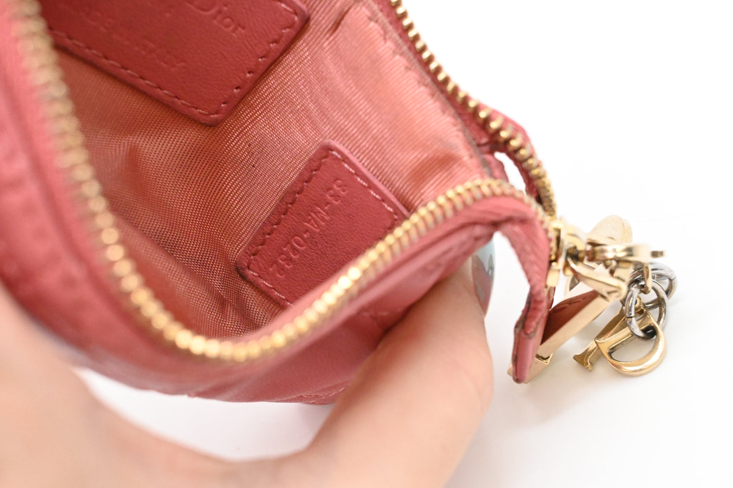 Dior Coin Case in Pink Cannage Leather