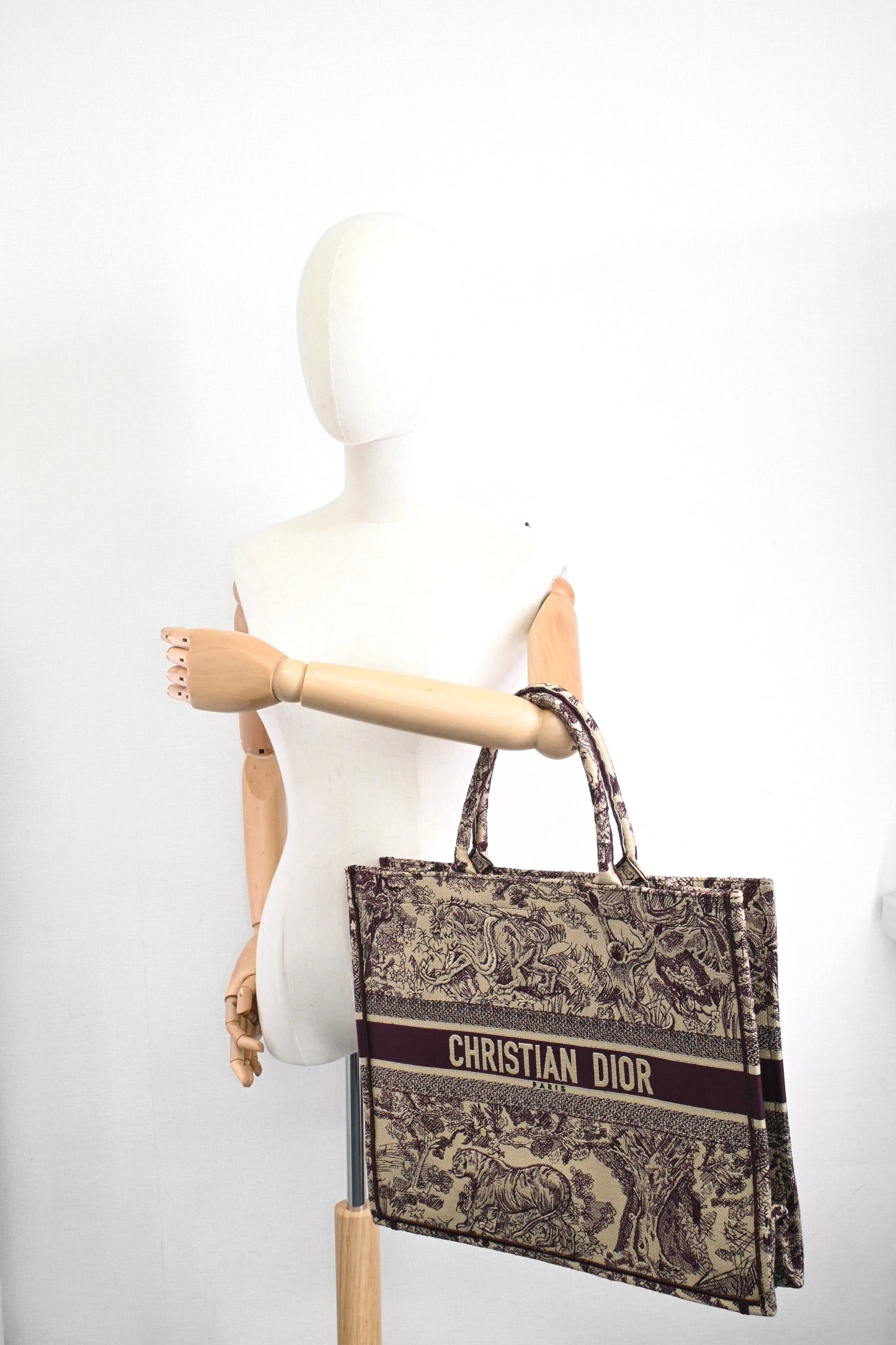 Dior Large Book Tote in Bordeaux Toile de Jouy Sauvage Embroidery