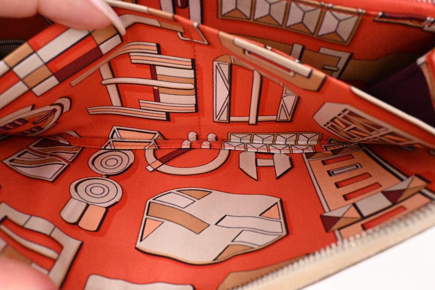 Hermes Long Azap Wallet in Cream Leather and Silk Interior Lining