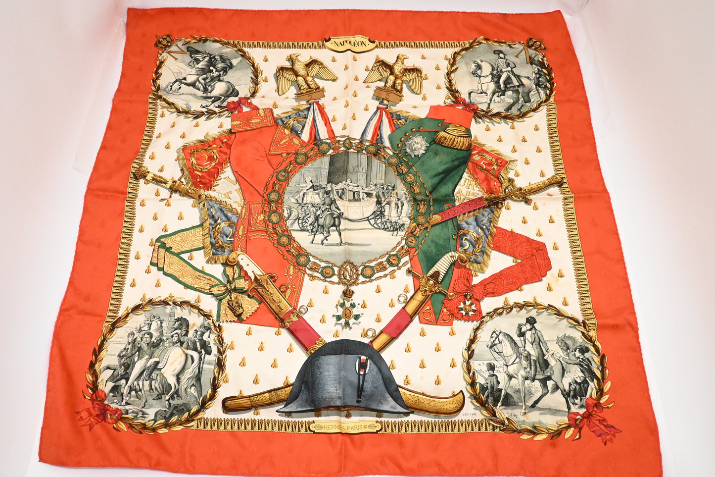 Hermes 'Napoleon' Carre 90 in Red Silk