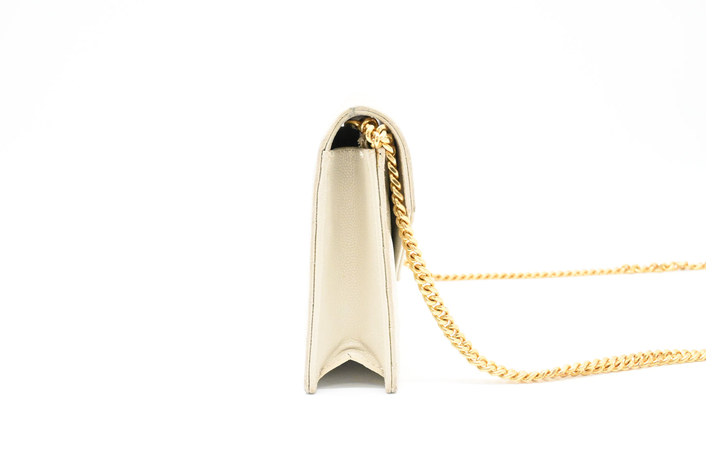 YSL Saint Laurent Cassandra Clutch on Chain in White Grain de Poudre Leather