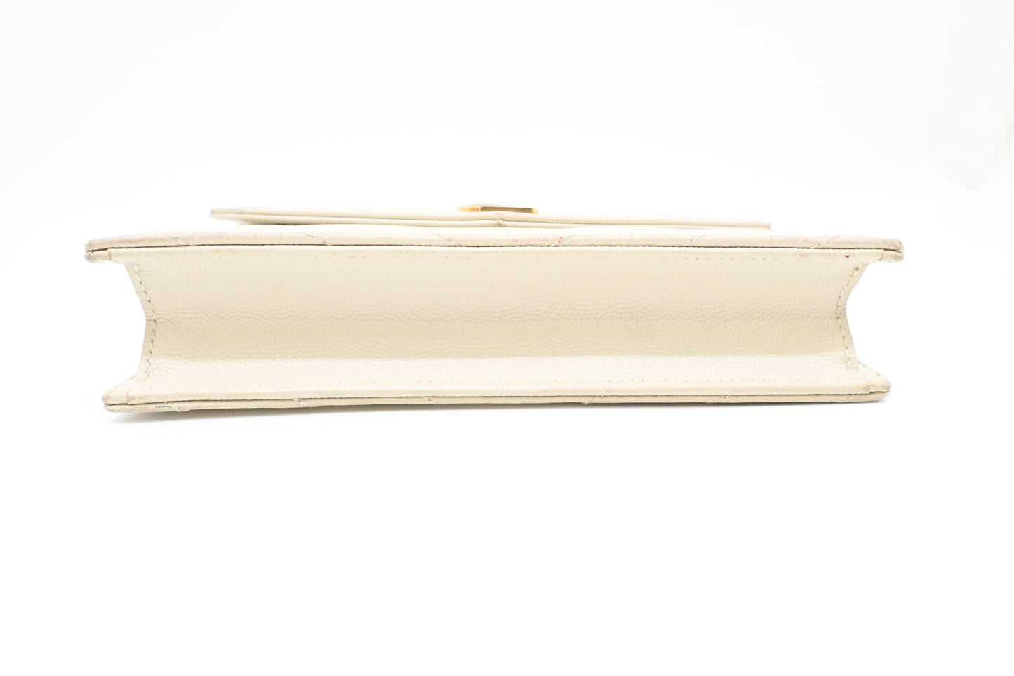 YSL Saint Laurent Cassandra Clutch on Chain in White Grain de Poudre Leather