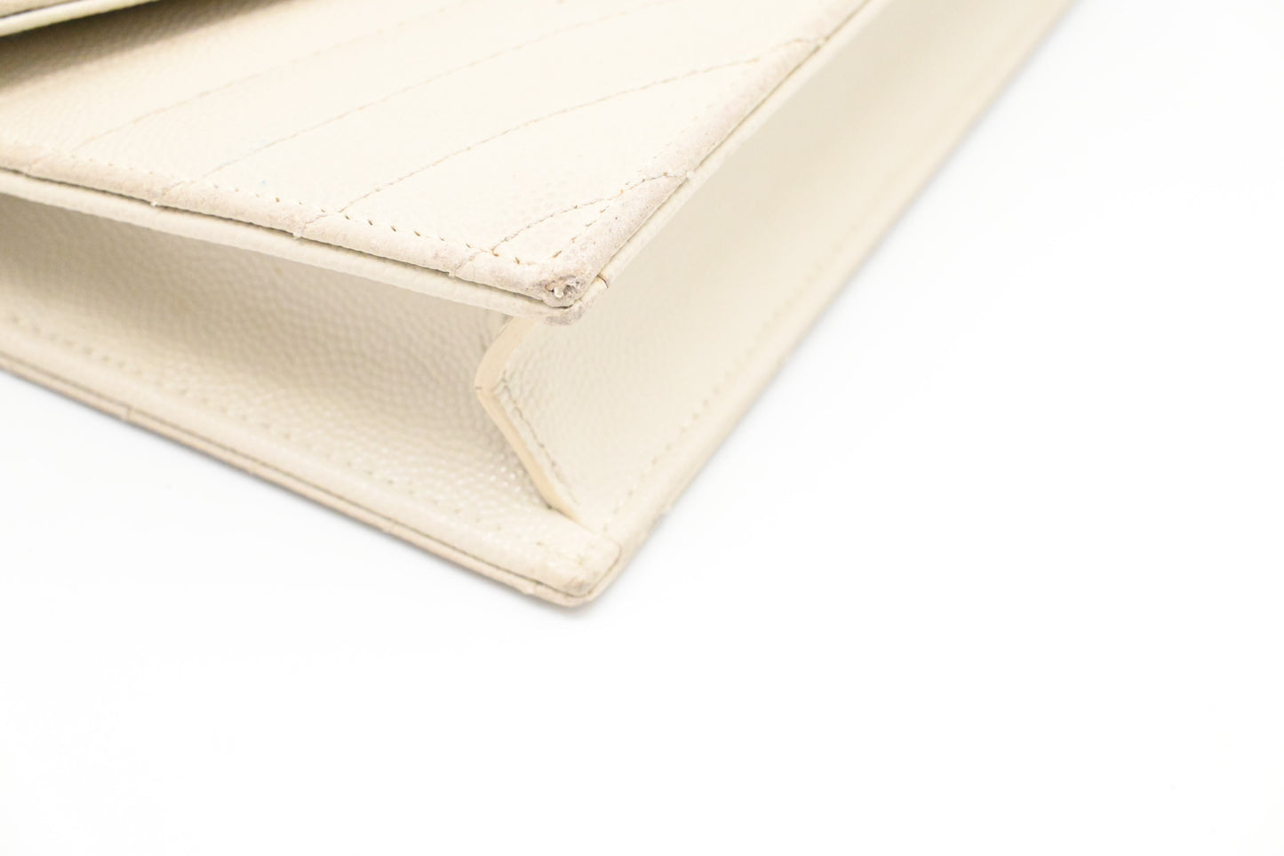 YSL Saint Laurent Cassandra Clutch on Chain in White Grain de Poudre Leather