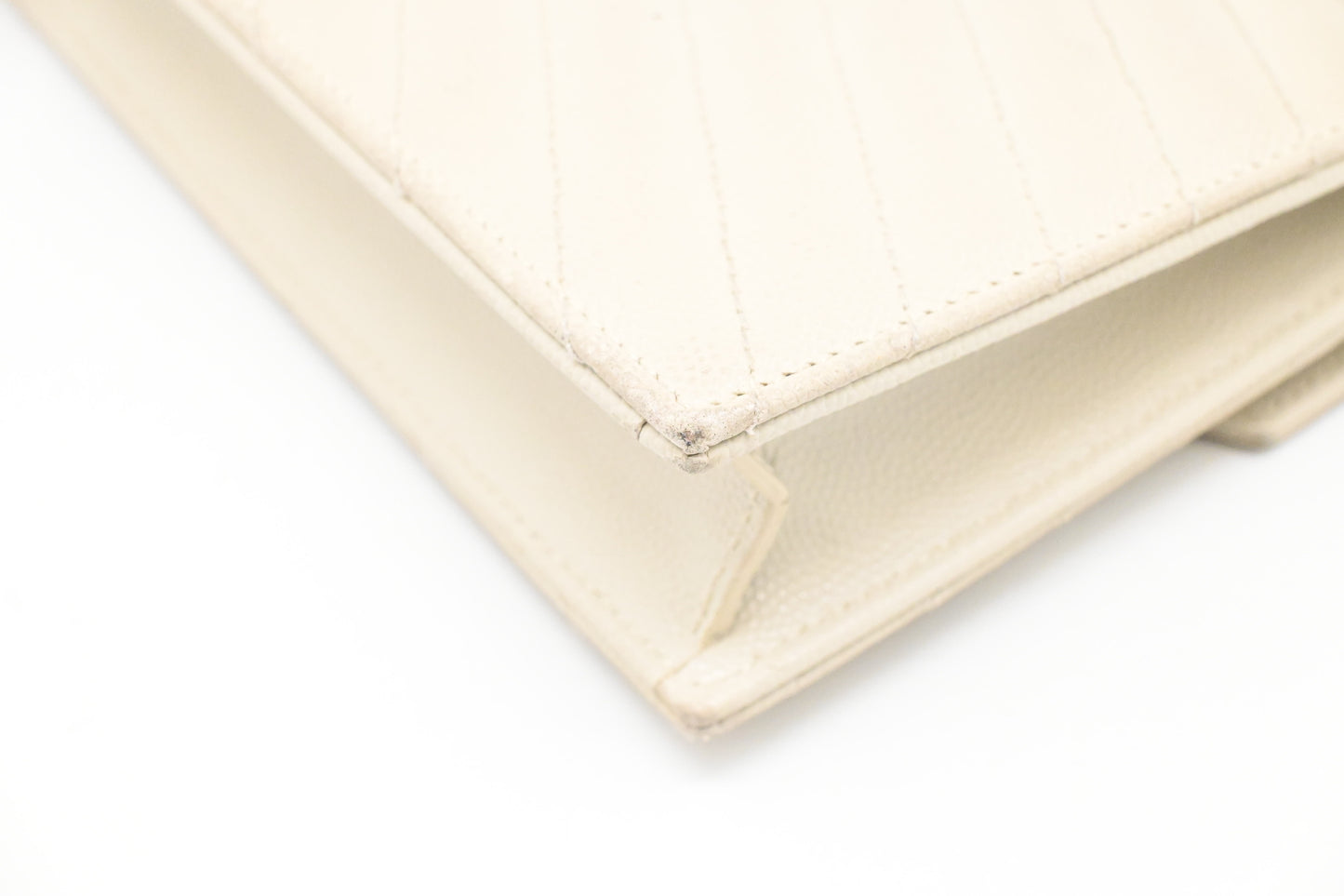 YSL Saint Laurent Cassandra Clutch on Chain in White Grain de Poudre Leather