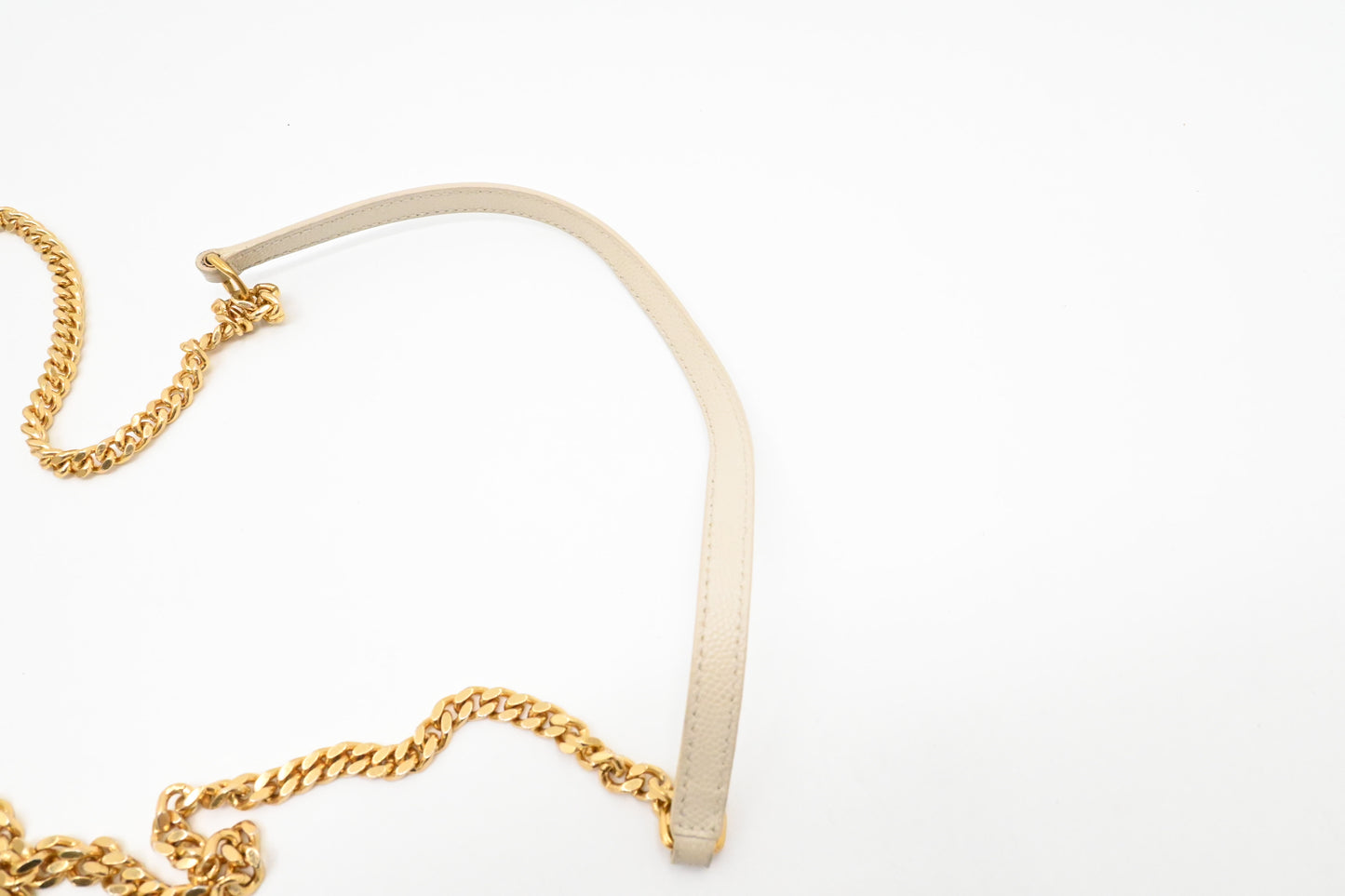 YSL Saint Laurent Cassandra Clutch on Chain in White Grain de Poudre Leather