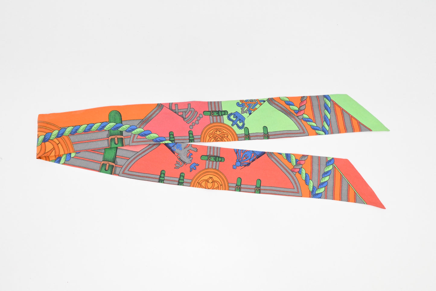 Hermes 'Grande Tenue' Twilly in Orange Multicolor Silk