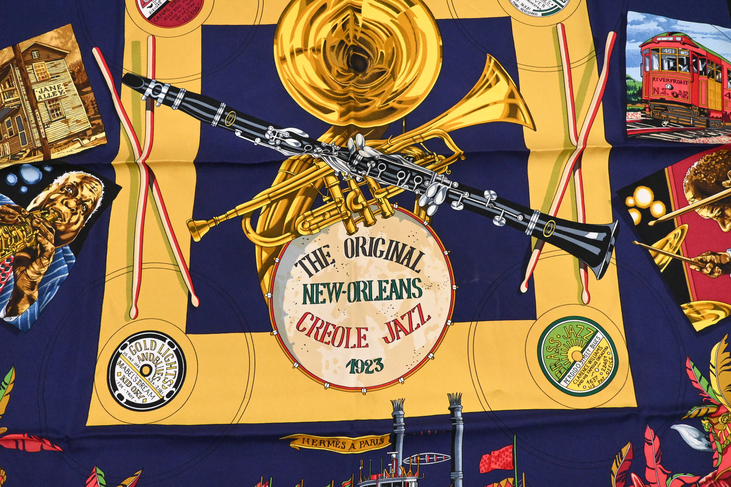 Hermes 'New Orleans' Carre 90 in Dark Blue Silk