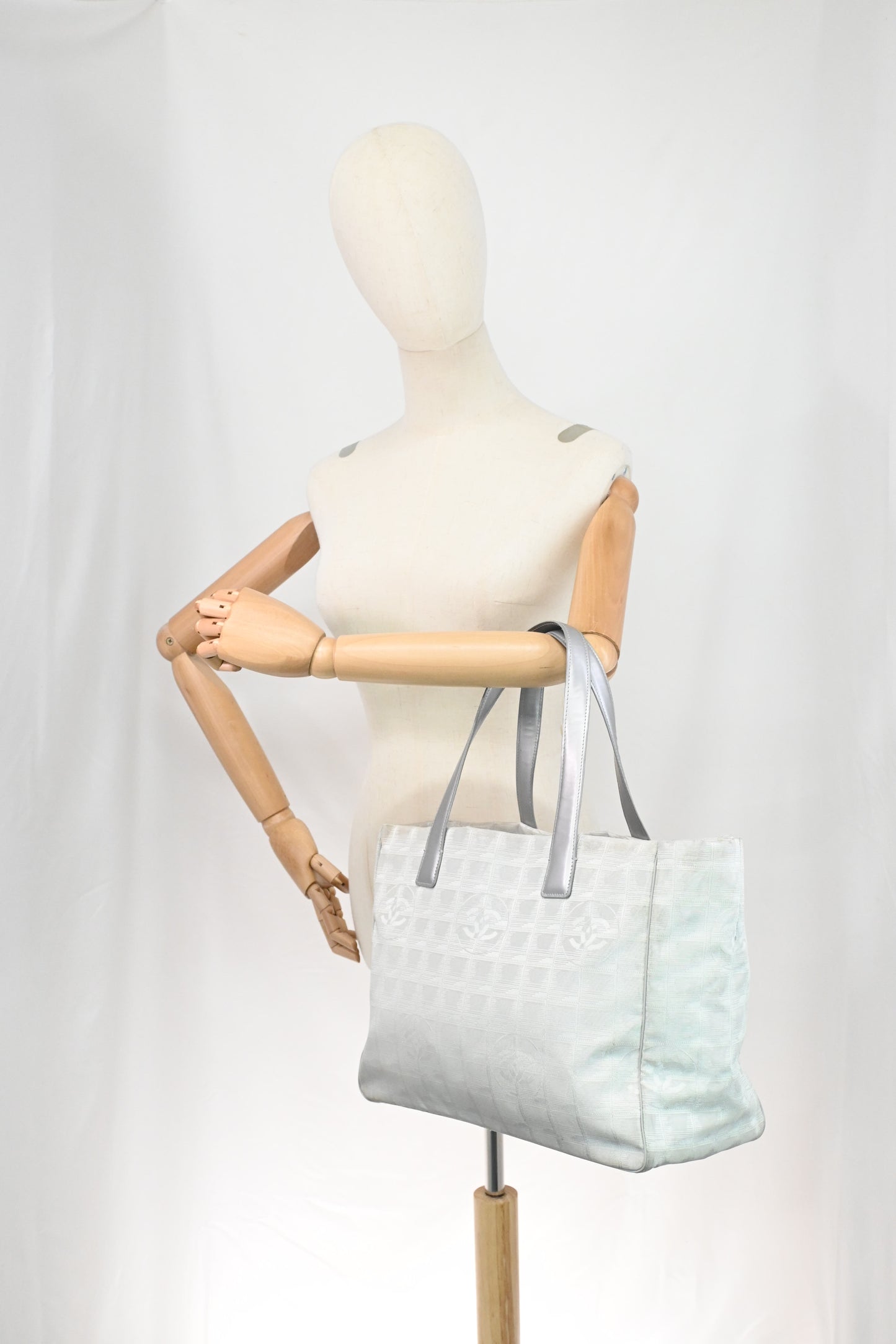 Chanel New Travel Line Shoulder Bag in Light Gray Canvas