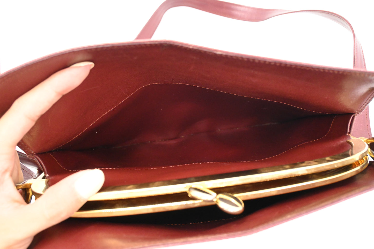 Cartier Kiss Lock Shoulder Bag in Burgundy Leather