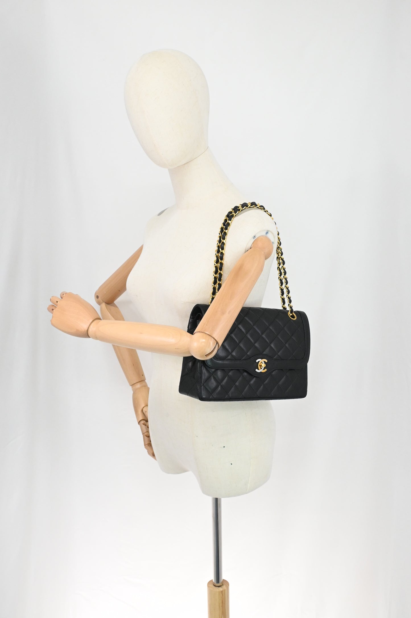 Chanel Medium Double Flap Paris in Black Matelassé Leather