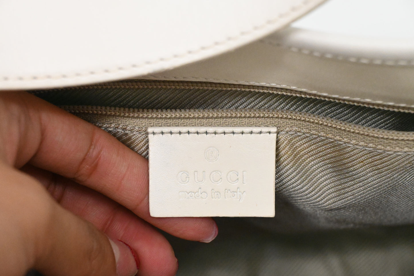 Gucci Jackie Shoulder Bag in Blue GG Canvas and White Leather