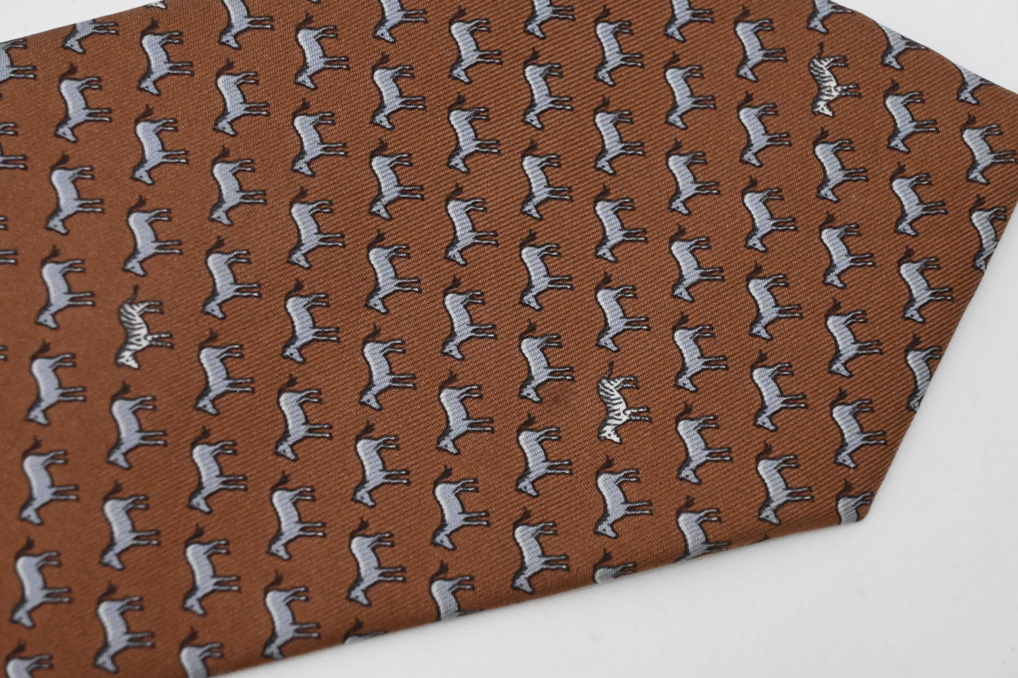 Hermes Horse Tie in Brown Silk