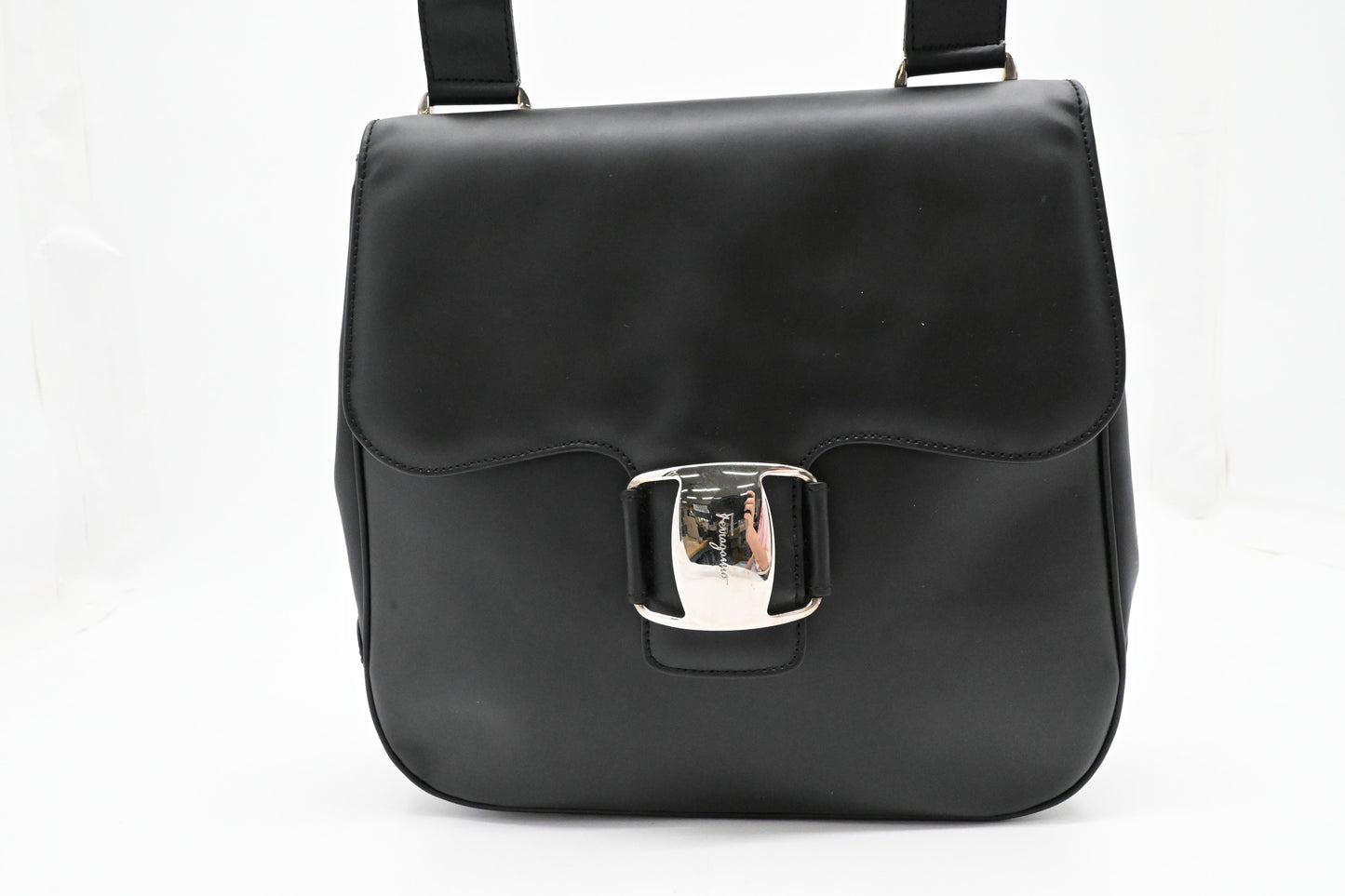 Ferragamo Shoulder Bag in Matte Black Leather