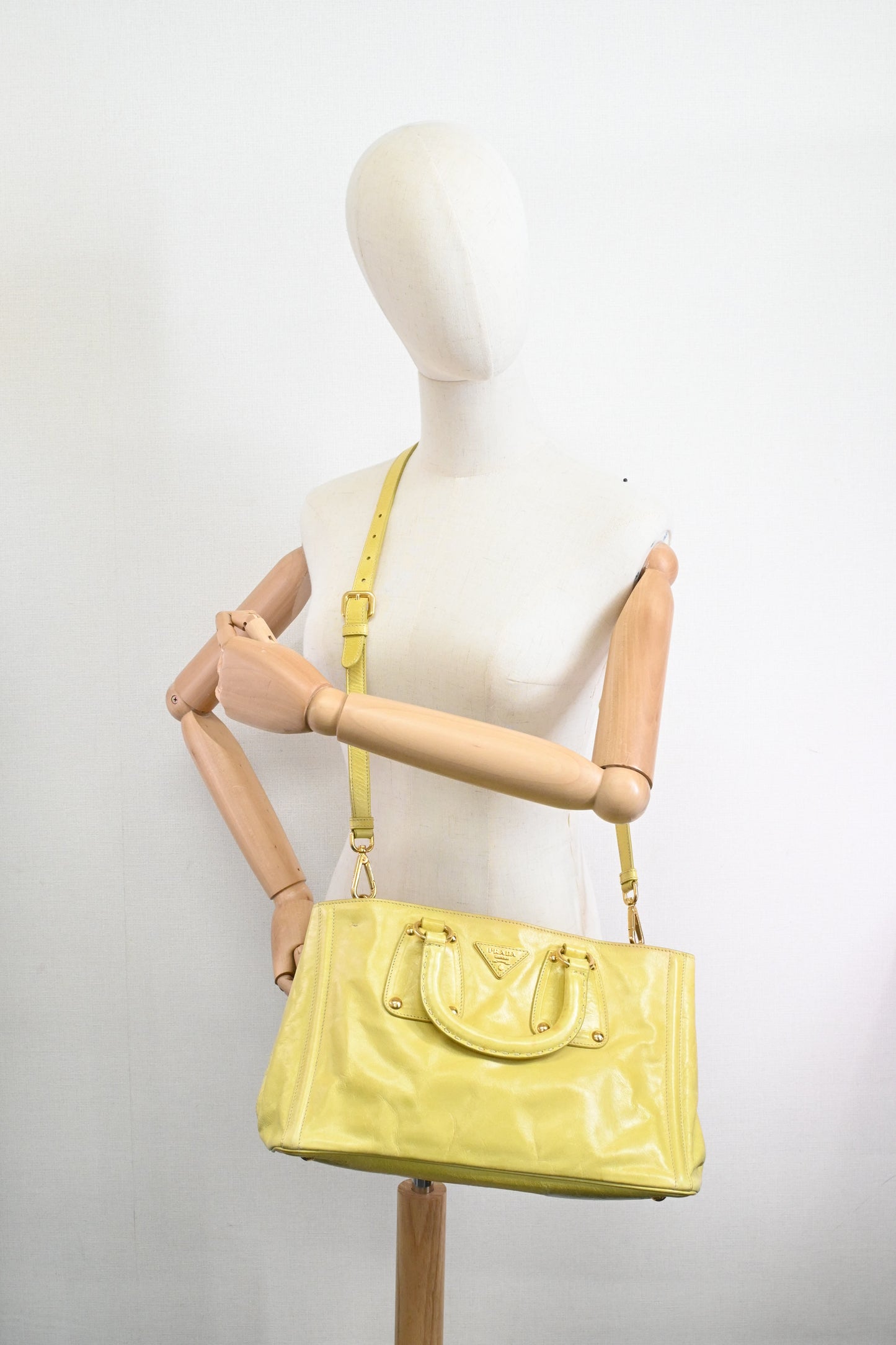 Prada Two Way Bag in Yellow Vitello Shine Leather