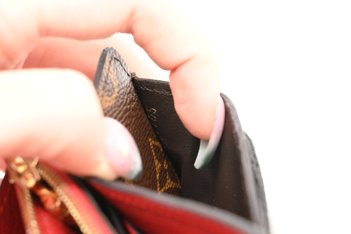 Louis Vuitton Pallas Wallet in Red Leather and Monogram Canvas