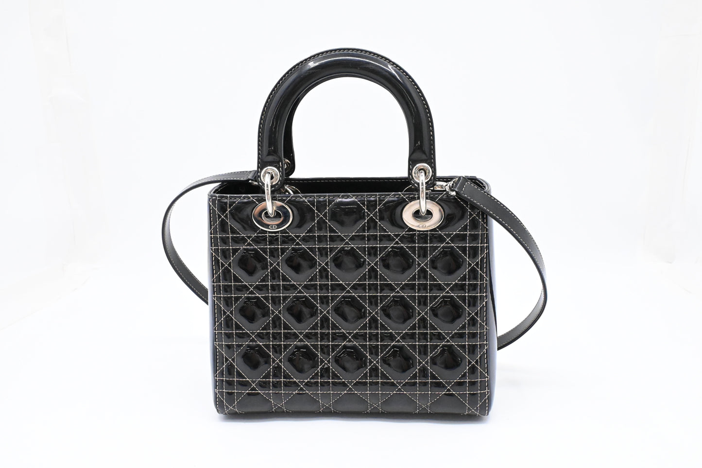 Dior Medium Lady D in Black Cannage Patent Leather