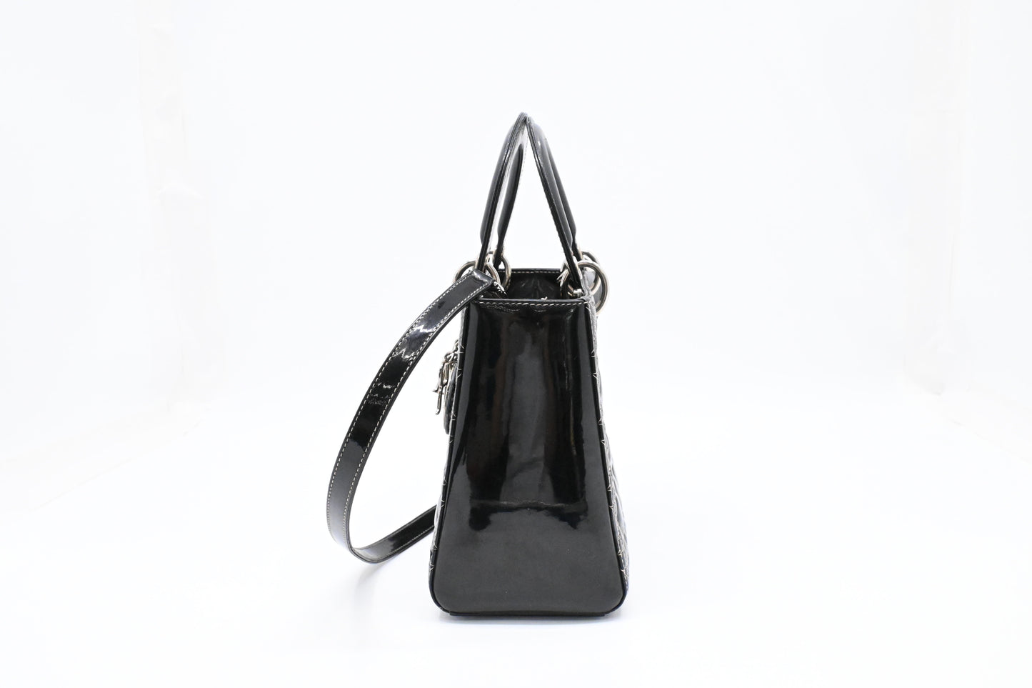 Dior Medium Lady D in Black Cannage Patent Leather