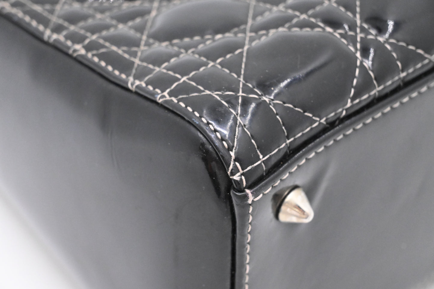 Dior Medium Lady D in Black Cannage Patent Leather