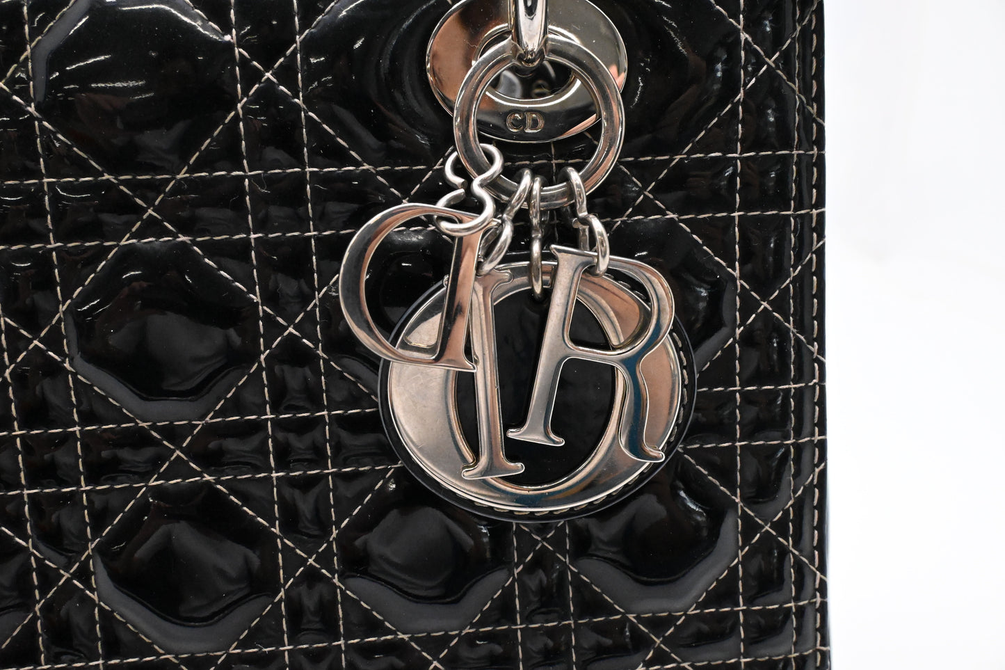 Dior Medium Lady D in Black Cannage Patent Leather