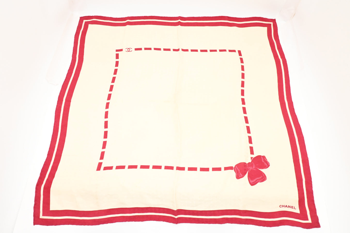 Chanel Scarf in Red and Cream Silk