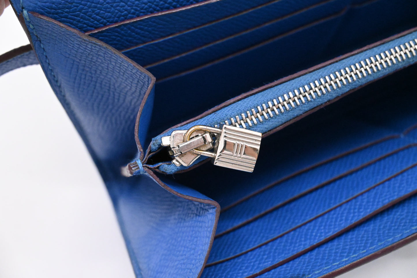 Hermes Kelly Wallet in Blue Leather