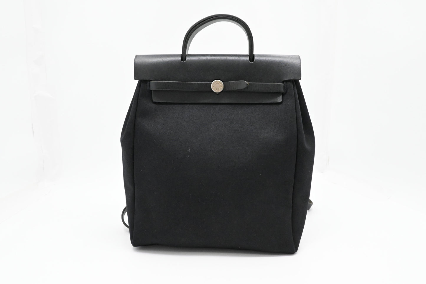 Hermes Toile Herbag A Dos PM Backpack in Black Canvas
