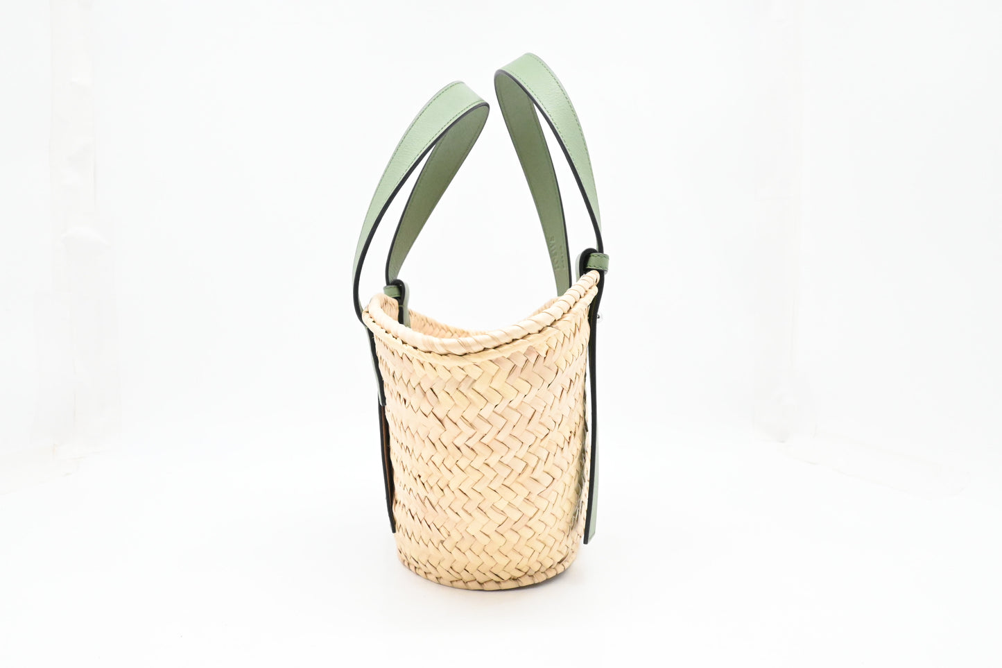 Loewe Basket Bag in Raffia and Green Calfskin